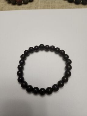 Natural Black Sandstone Beaded Stretch Bracelet - Sleek Minimal Style 7mm 6 1/2